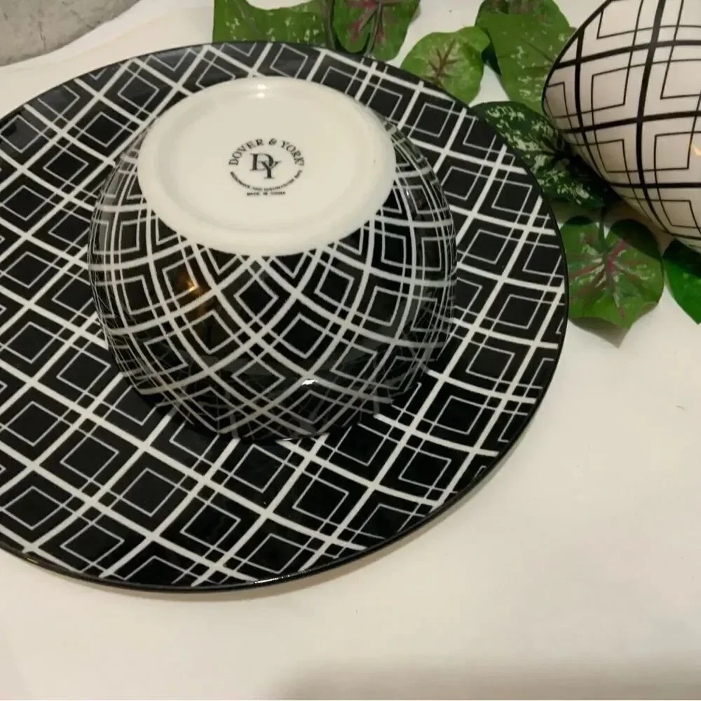 Dover & York 1 Dinner Plate 10.5” Geometric Ceramic , 1 bowl 1 mug A14